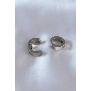 316L Çelik Gümüş Renk Sıkıştırmalı Erkek Küpe