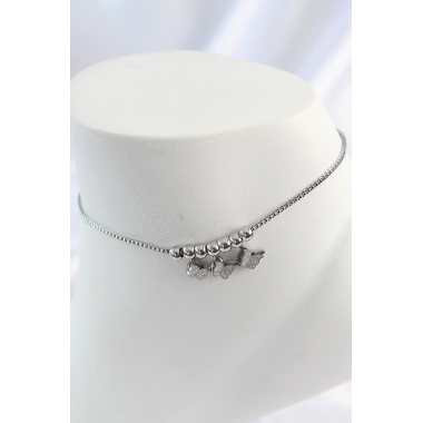 316L Çelik Gümüş Renk Simli Kelebek Model Kadın Halhal