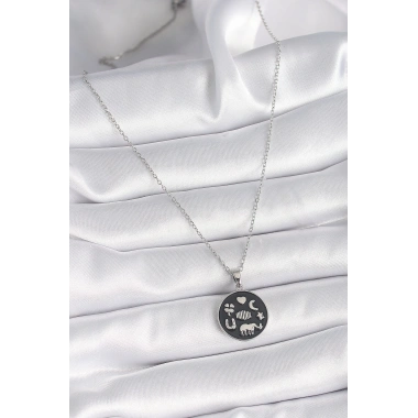 316L Çelik Gümüş Renk Siyah Renk Şans Kolyesi