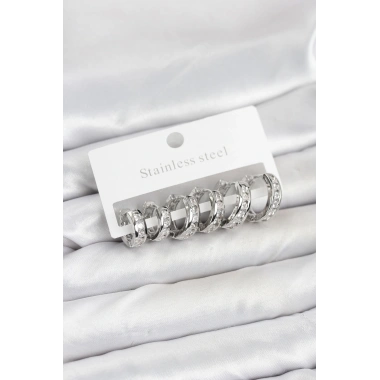 316L Çelik Gümüş Renk Su Yolu Halka Küpe Seti