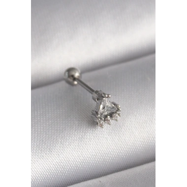 316L Çelik Gümüş Renk Üçgen Zirkon Taşlı Tragus Piercing