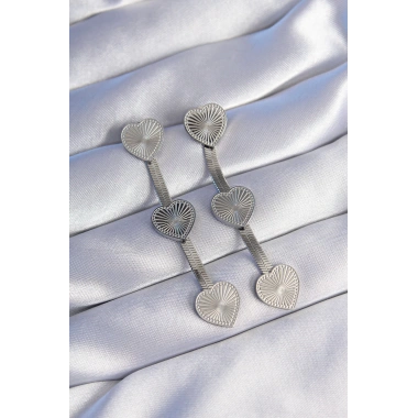 316L Çelik Gümüş Renk Uzun İtalyan Zincir Detaylı Kalp Küpe