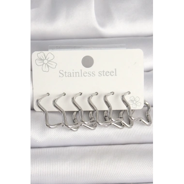 316L Çelik Gümüş Renk Yıldız Model Kadın Küpe Seti