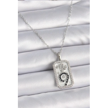 316L Çelik Gümüş Renk Zincir Akrep Burcu Zirkon Taşlı Kadın Kolye