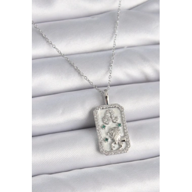 316L Çelik Gümüş Renk Zincir Aslan Burcu Zirkon Taşlı Kadın Kolye