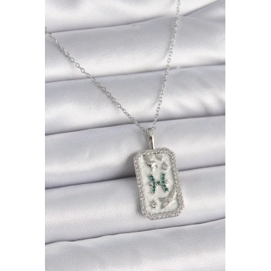 316L Çelik Gümüş Renk Zincir Balık Burcu Zirkon Taşlı Kadın Kolye