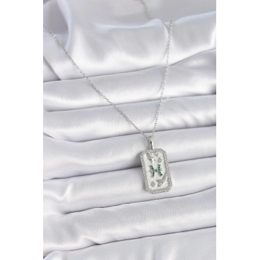 316L Çelik Gümüş Renk Zincir Balık Burcu Zirkon Taşlı Kadın Kolye