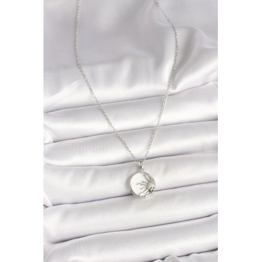 316L Çelik Gümüş Renk Zincir Beyaz Mineli Gün Batımı Model Kadın Kolye