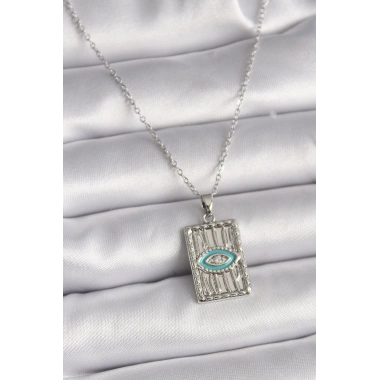 316L Çelik Gümüş Renk Zincir Göz İşlemeli Madalyon Model Kadın Kolye