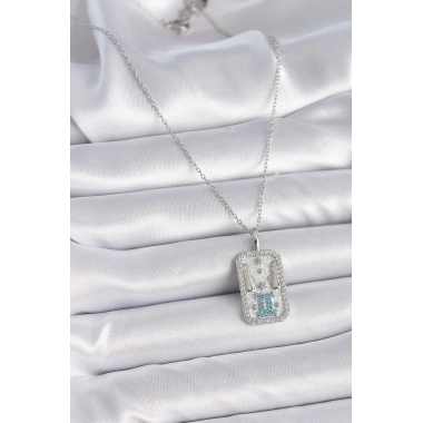 316L Çelik Gümüş Renk Zincir İkizler Burcu Zirkon Taşlı Kadın Kolye