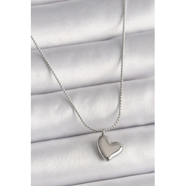 316L Çelik Gümüş Renk Zincir Kalp Figür Kadın Kolye