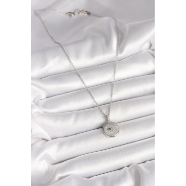 316L Çelik Gümüş Renk Zincir Madalyon Zirkon Taşlı İşlemeli Hilal Yıldız Model Kadın Kolye