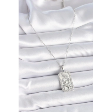 316L Çelik Gümüş Renk Zincir Oğlak Burcu Zirkon Taşlı Kadın Kolye