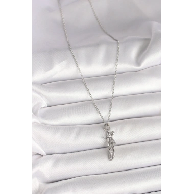 316L Çelik Gümüş Renk Zincir Sarılma Model Kadın Kolye