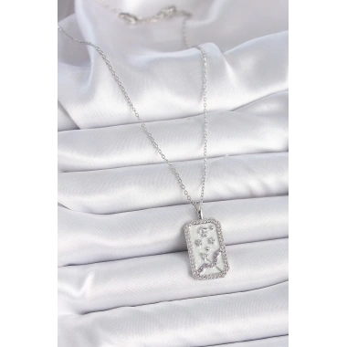 316L Çelik Gümüş Renk Zincir Yay Burcu Zirkon Taşlı Kadın Kolye