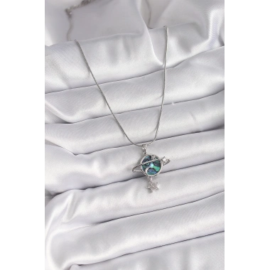 316L Çelik Gümüş Renk Zincir Zirkon Taşlı Gezegen Model Kadın Kolye