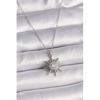 316L Çelik Gümüş Renk Zincir Zirkon Taşlı Güneş Model Kadın Yüzük