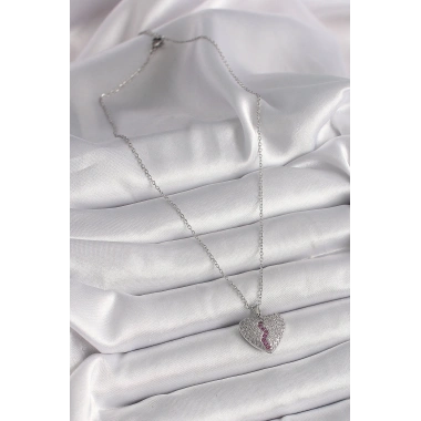 316L Çelik Gümüş Renk Zincir Zirkon Taşlı Kalp Model Kadın Kolye