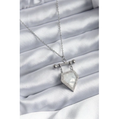 316L Çelik Gümüş Renk Zirkon Taş Detay Kadın Kolye