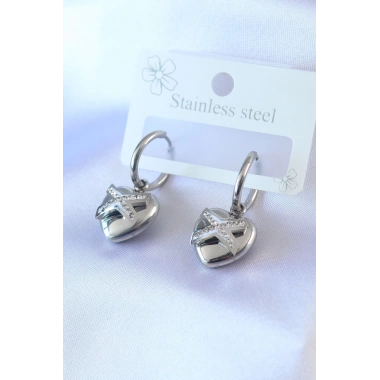 316L Çelik Gümüş Renk Zirkon Taş Detay Kalp Model Kadın Küpe