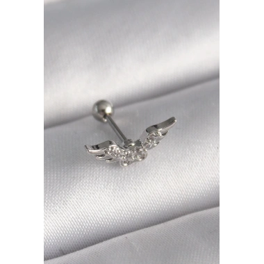 316L Çelik Gümüş Renk Zirkon Taş Detay Kanat Model Tragus Piercing