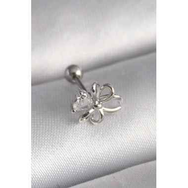316L Çelik Gümüş Renk Zirkon Taş Detay Kurdele Model Tragus Piercing