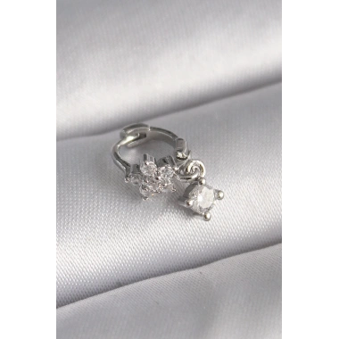 316L Çelik Gümüş Renk Zirkon Taşlı Çiçek Model Sallantı Detay Tragus Piercing