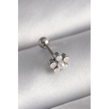 316L Çelik Gümüş Renk Zirkon Taşlı Çiçek Model Tragus Piercing