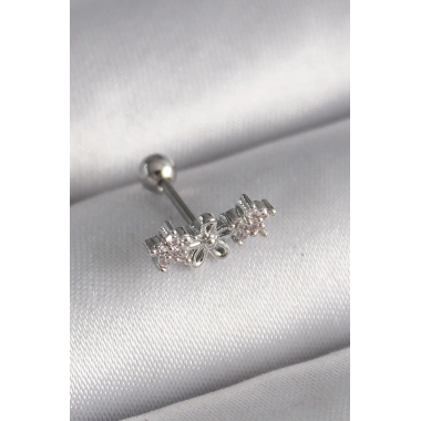 316L Çelik Gümüş Renk Zirkon Taşlı Çiçek Tragus Piercing