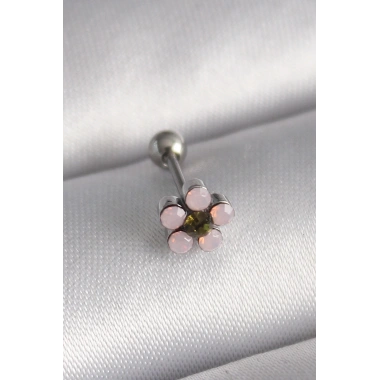 316L Çelik Gümüş Renk Zirkon Taşlı Çiçek Tragus Piercing