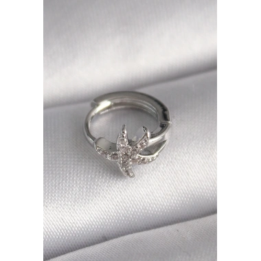 316L Çelik Gümüş Renk Zirkon Taşlı Deniz Yıldızı Model Tragus Piercing