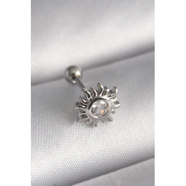 316L Çelik Gümüş Renk Zirkon Taşlı Güneş Tragus Piercing