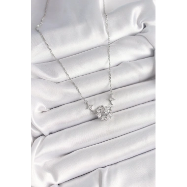 316L Çelik Gümüş Renk Zirkon Taşlı Hilal Kalp Model Kadın Kolye