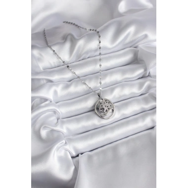 316L Çelik Gümüş Renk Zirkon Taşlı Jaguar Model Kadın Kolye