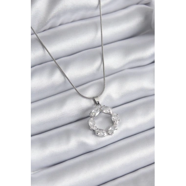 316L Çelik Gümüş Renk Zirkon Taşlı Kadın Kolye