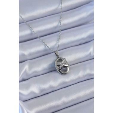 316L Çelik Gümüş Renk Zirkon Taşlı Kadın Kolye