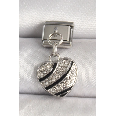 316L Çelik Gümüş Renk Zirkon Taşlı Kalp Model Nomination Charm