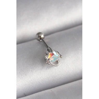 316L Çelik Gümüş Renk Zirkon Taşlı Kalp Tragus Piercing