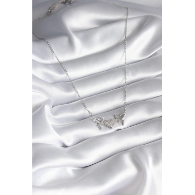 316L Çelik Gümüş Renk Zirkon Taşlı Kanat Kalp Model Kadın Kolye