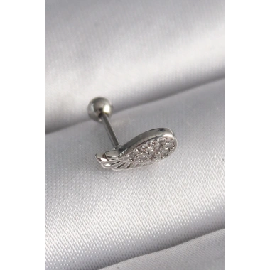 316L Çelik Gümüş Renk Zirkon Taşlı Kanat Tragus Piercing