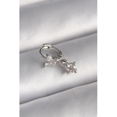 316L Çelik Gümüş Renk Zirkon Taşlı Kelebek Model Sallantı Detay Tragus Piercing