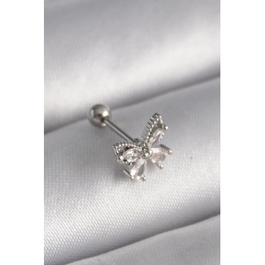 316L Çelik Gümüş Renk Zirkon Taşlı Kelebek Tragus Piercing