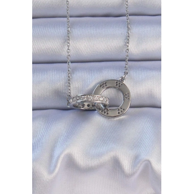 316L Çelik Gümüş Renk Zirkon Taşlı Kolye