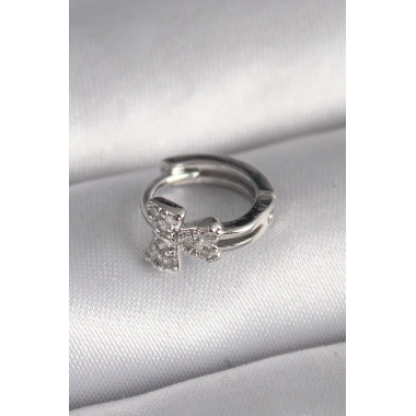 316L Çelik Gümüş Renk Zirkon Taşlı Kurdele Model Tragus Piercing