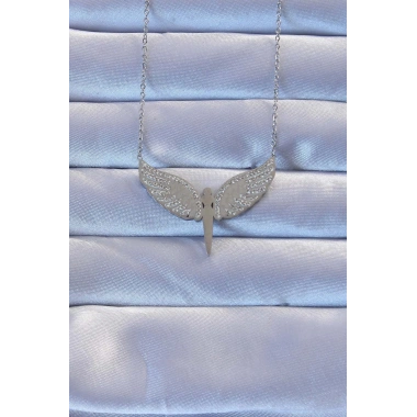 316L Çelik Gümüş Renk Zirkon Taşlı Mikail Kolye