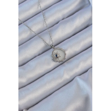 316L Çelik Gümüş Renk Zirkon Taşlı Mineli Kutup Yıldızı Kolye