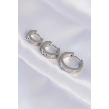 316L Çelik Gümüş Renk Zirkon Taşlı Model 3lü Halka Küpe