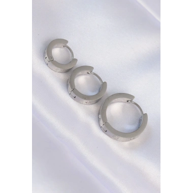 316L Çelik Gümüş Renk Zirkon Taşlı Model 3lü Halka Küpe