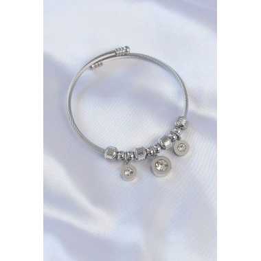 316L Çelik Gümüş Renk Zirkon Taşlı Model Charm Bileklik