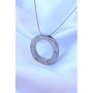 316L Çelik Gümüş Renk Zirkon Taşlı Model Kolye